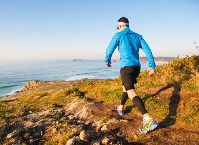 Man adopts tactics to walk more every day, scenic background after sunrise